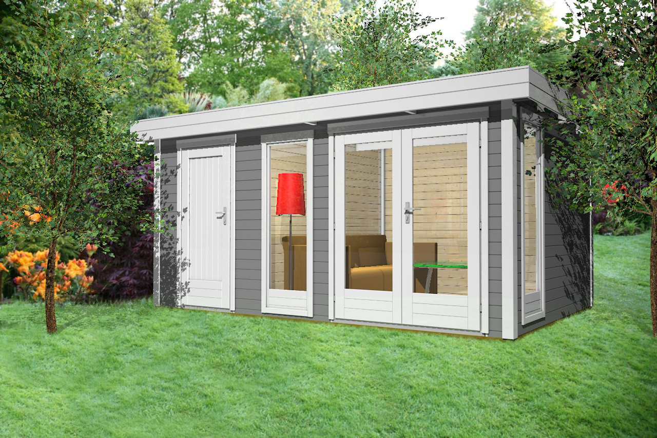 Gartenhaus Flachdach mit Anbau 28 mm NWH Kiel 28225 Gartenzauber GmbH