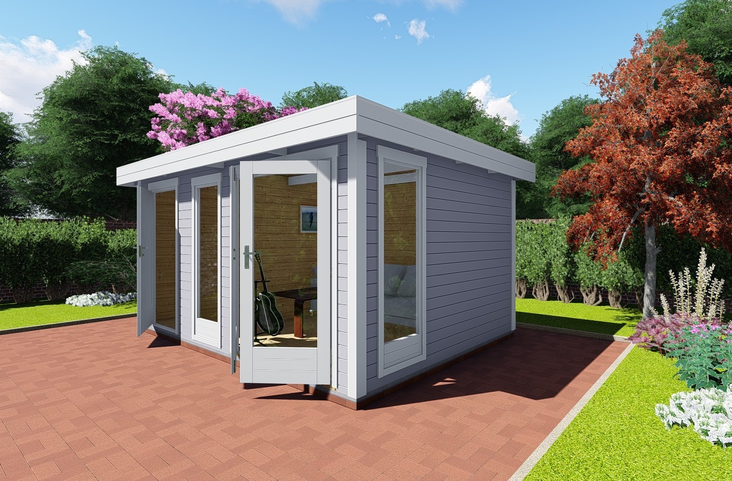 Gartenhaus Design Flachdach mit Anbau 40 mm NWH Celle 40223