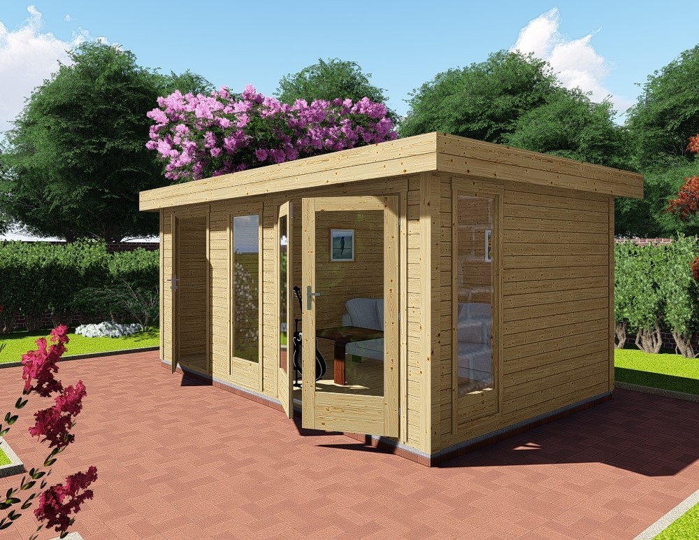 Gartenhaus Design Flachdach mit Anbau 40 mm NWH Celle 40223
