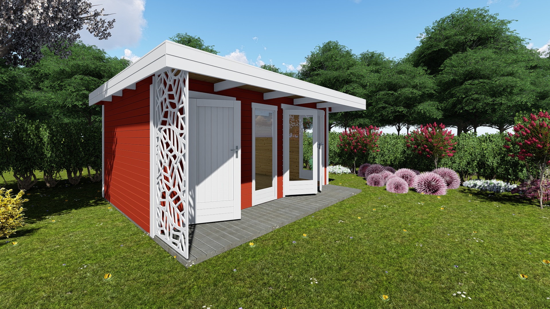 Gartenhaus Flachdach mit Anbau 28 mm NWH Kiel 28226 Gartenzauber GmbH